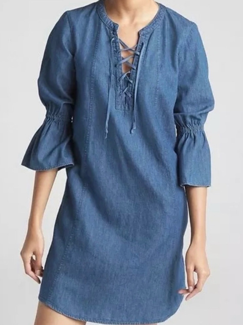 GAP Lace-Up Denim Shift Dress